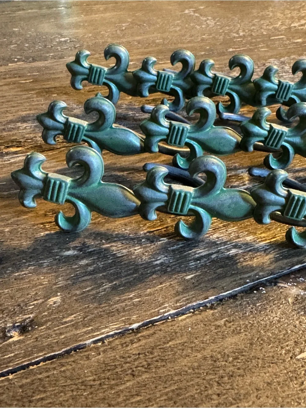 Patina Green Fleur-de-Lis shower curtain hooks
